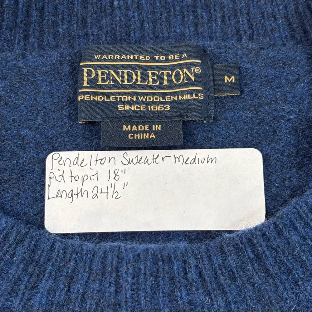 Pendleton Park City Pullover Lambswool Navy Tweed Button Hip Sweater Medium